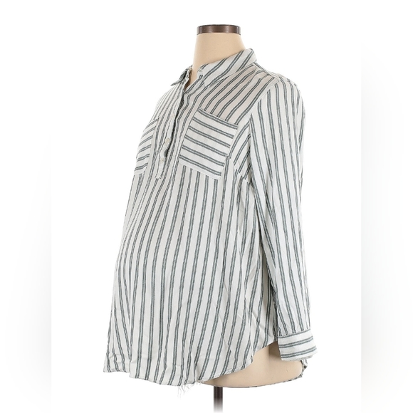 Isabel Maternity long sleeve striped shirt with pockets and belt size xl - Picture 4 of 6